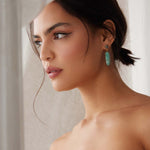 model shot of soru jewellery double sided amazonite gemstone and crystal earrings 