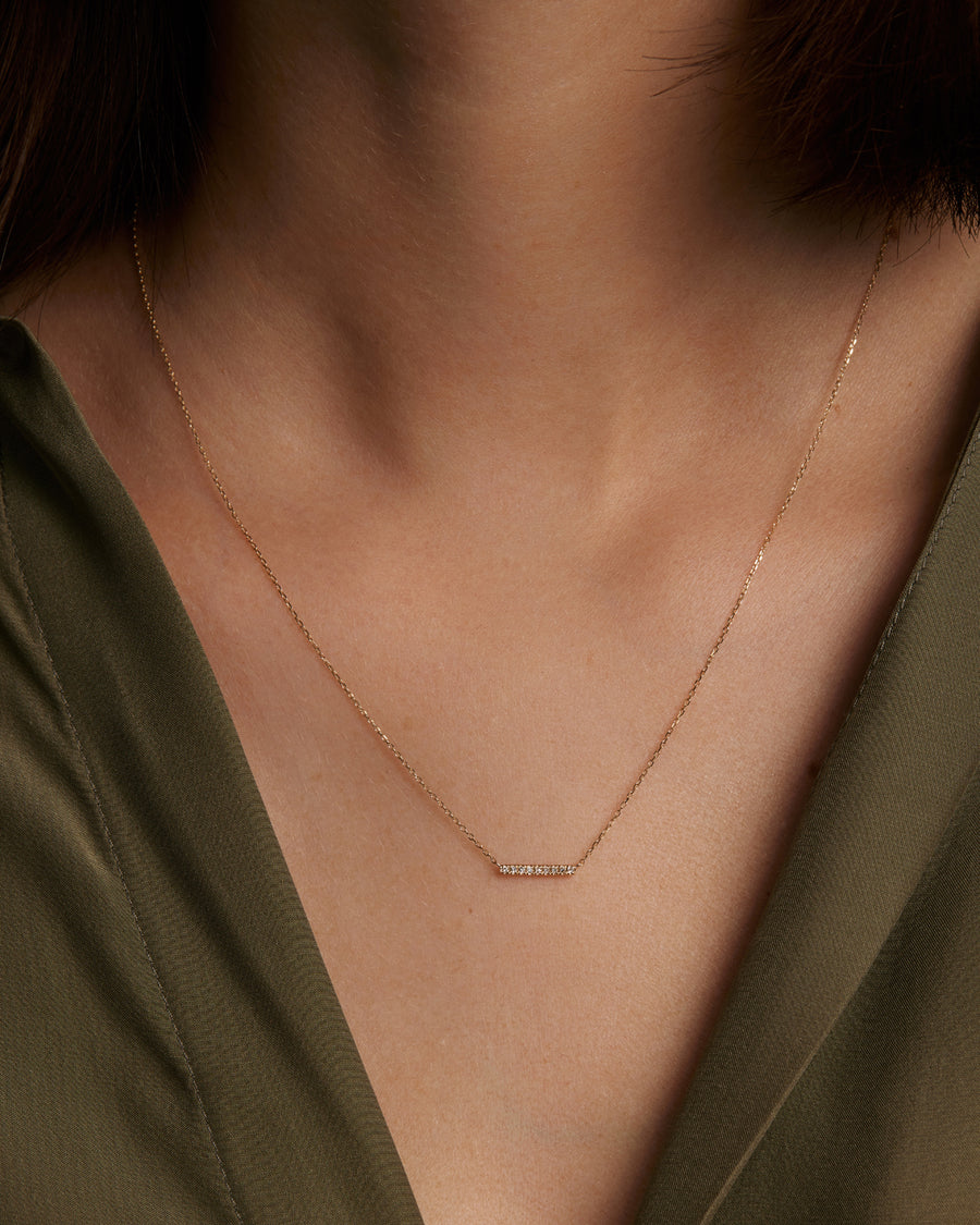 Soru Jewellery delicate diamond bar necklace shown on model