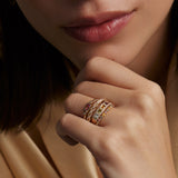 Soru Jewellery multi coloured sapphire and diamond ring worn as a stack on model 