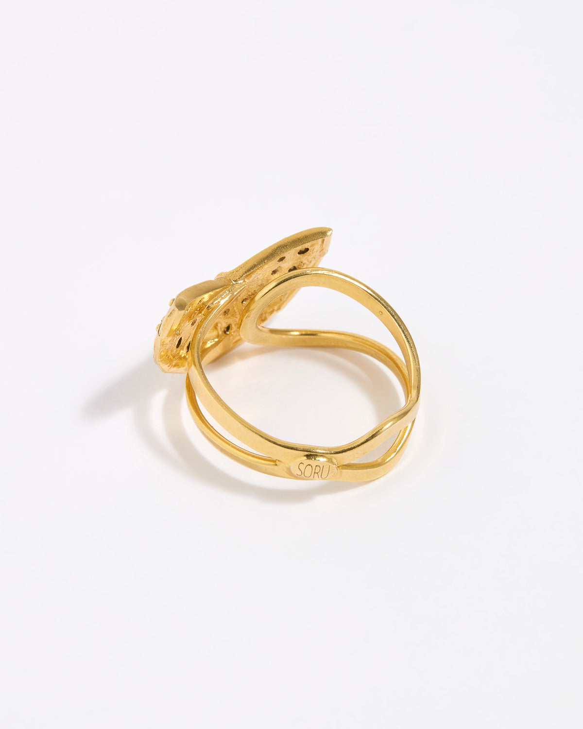 image shows reverse of Aruba sunrise ring with gold adjustable band 