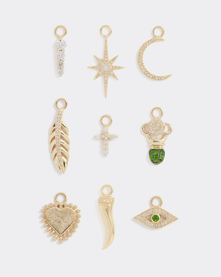 9 assorted gold and diamond charms to be used on earrings or necklaces, product shot