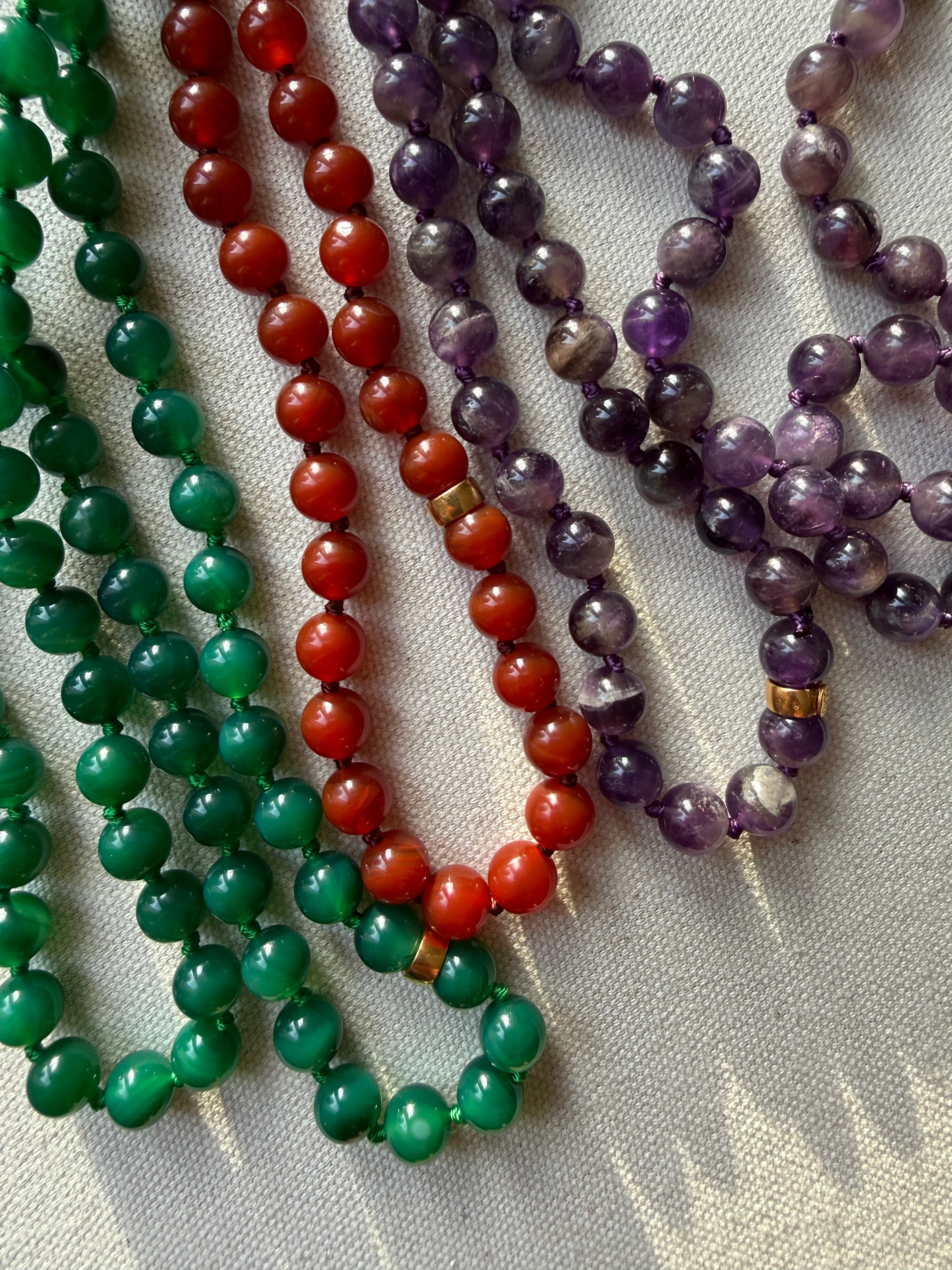 carnelian, agate and amethyst bead necklaces  