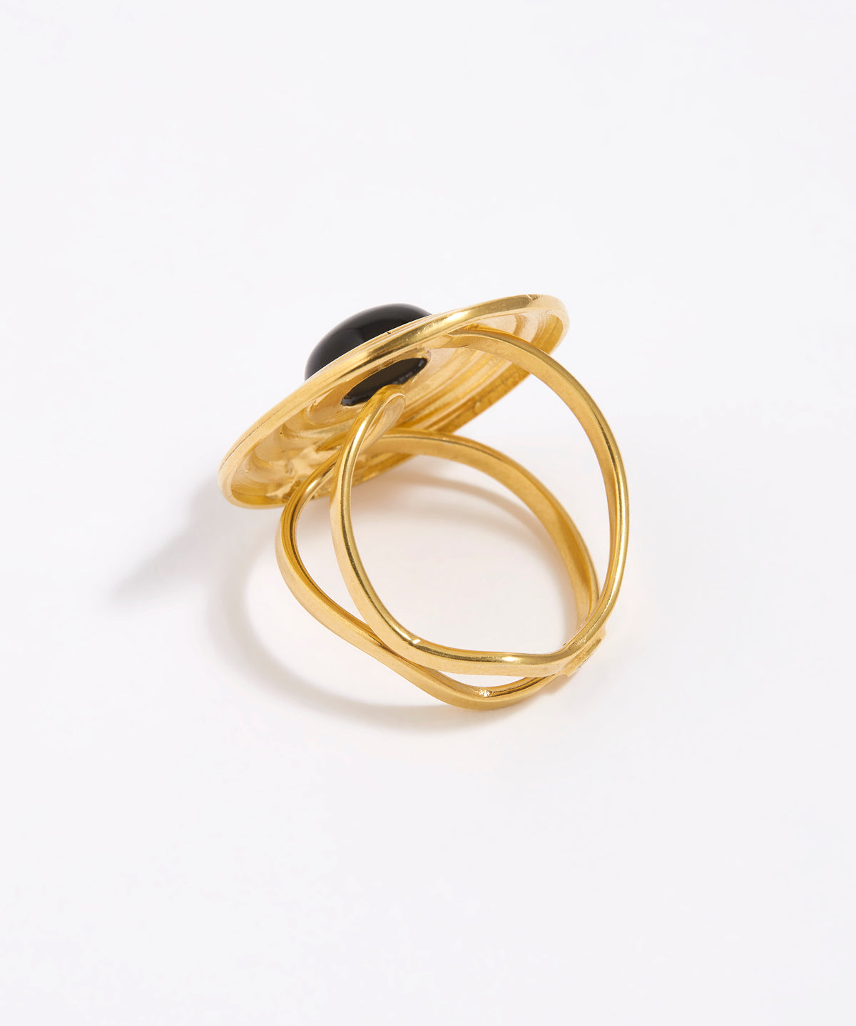 image shows reverse of Roma ring with gold adjustable band, on white background
