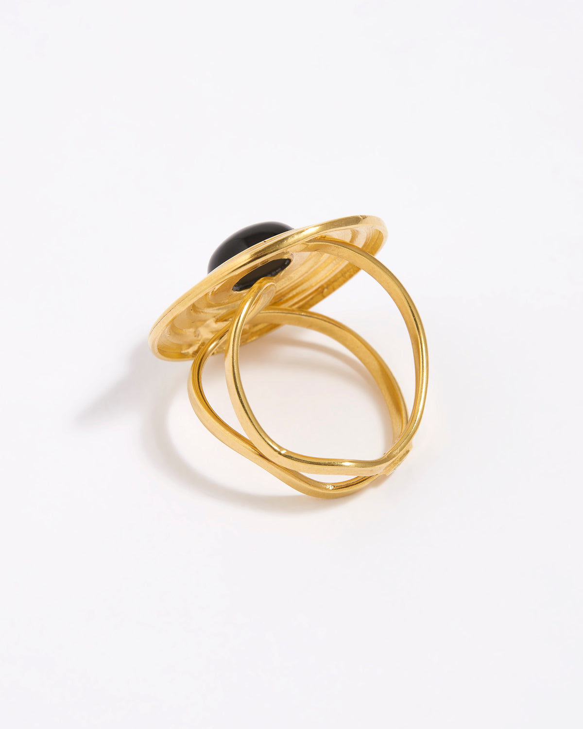 image shows reverse of Roma ring with gold adjustable band, on white background