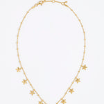 Gold necklace with star-shaped pendants on a white background