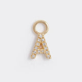 letter a gold and diamond charm, product shot