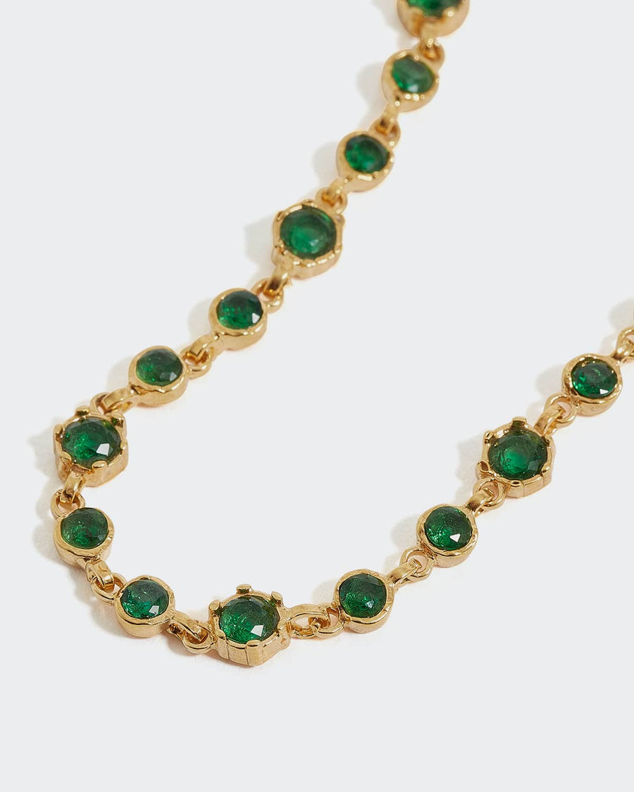 soru green crysal tennis bracelet with an organic finis set in gold plated silver