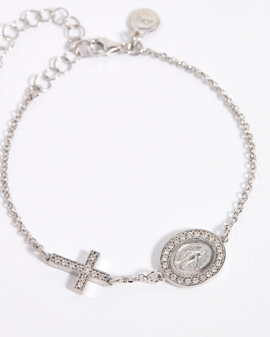 soru solid 9ct white gold and crystal rosary bracelet
