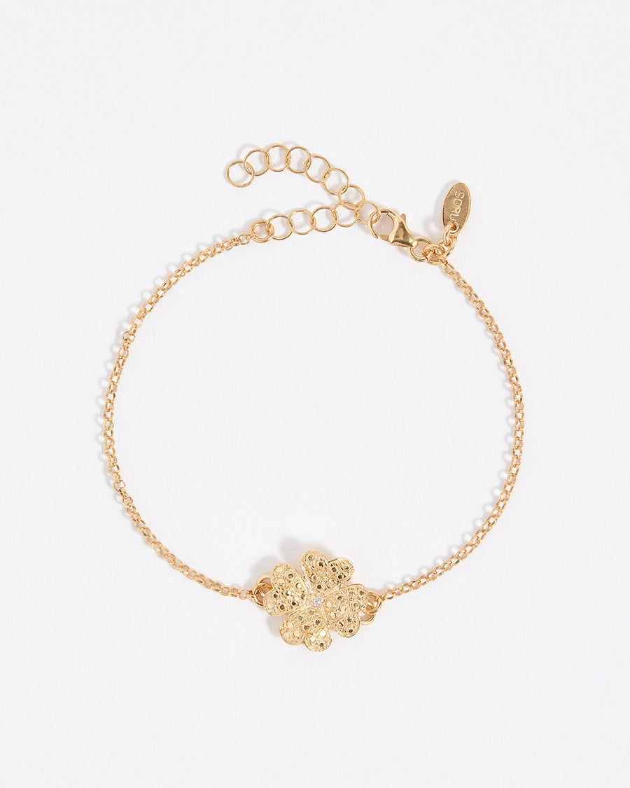 Soru Jewellery solid gold and diamond lucky clover charm bracelet