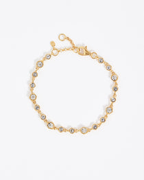 Soru Jewellery clear crystal Etruria bracelet. Clear crystals set in yellow gold plated silver