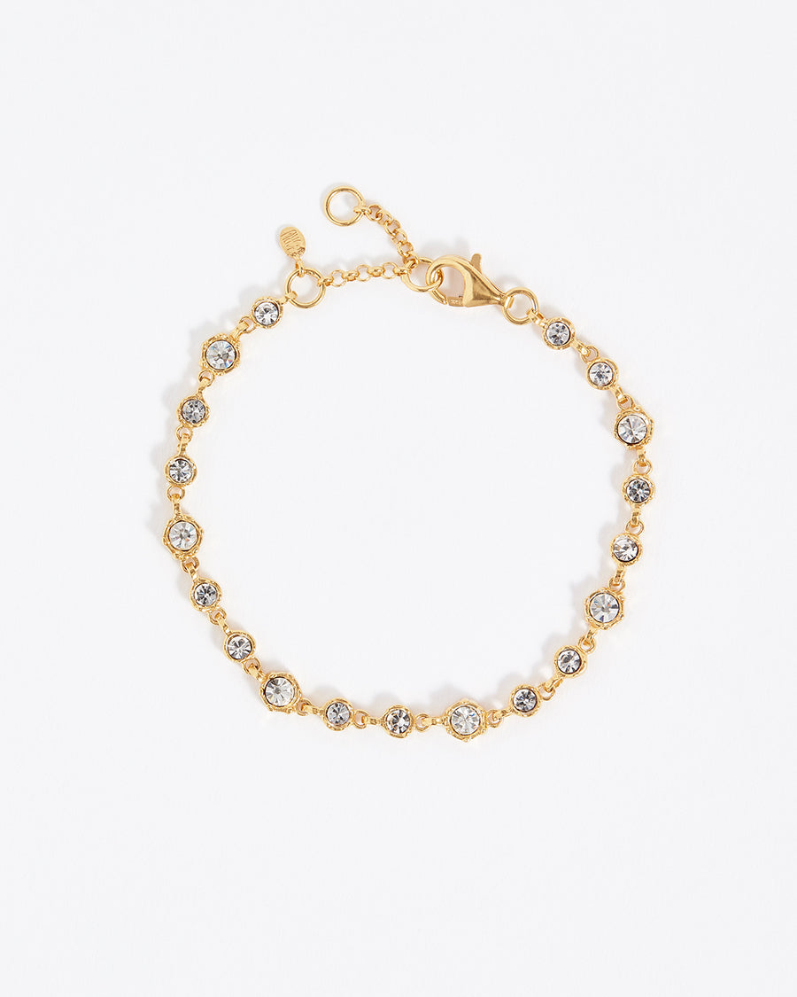 Soru Jewellery clear crystal Etruria bracelet. Clear crystals set in yellow gold plated silver