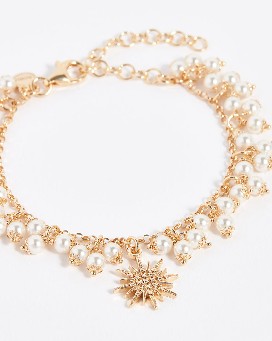 soru jewellery Elena bracelet, pearl cluster and star charm bracelet on gold plated silver