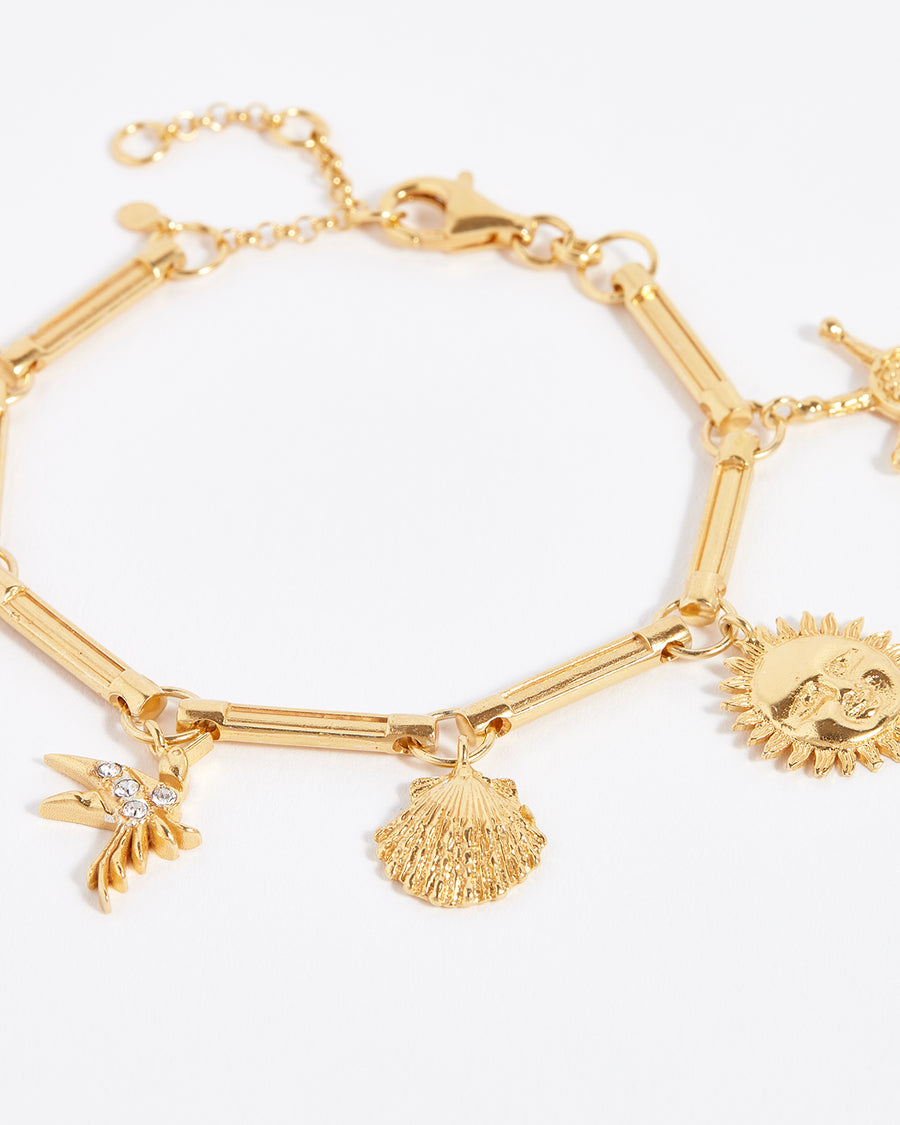 Soru Jewellery multi charm gold bracelet 