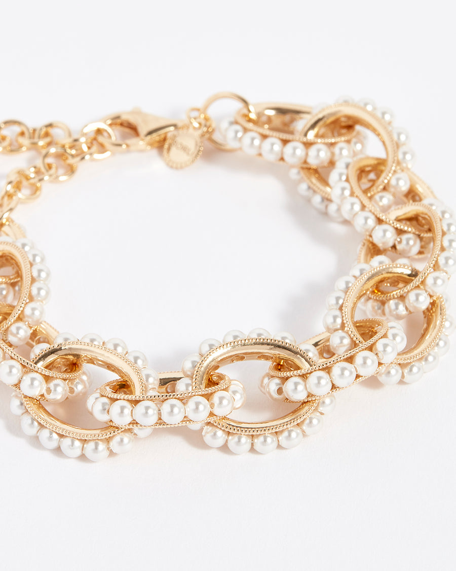 Soru Jewellery Swarovski pearl chain bracelet in gold, mondello bracelet  