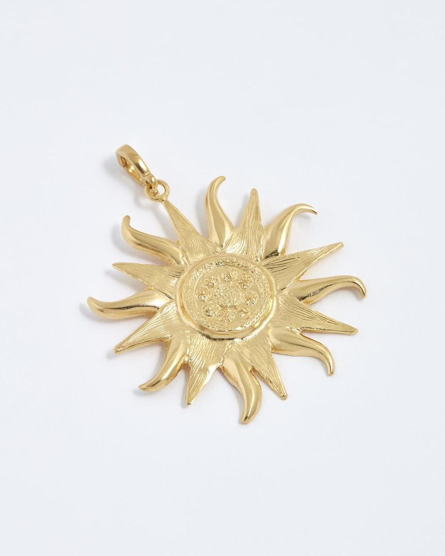 Soru Jewellery large sun charm in gold plated silver 
