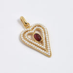 soru amore heart interchangeable charm pendant, with mini pearl and garnet on gold plated silver
