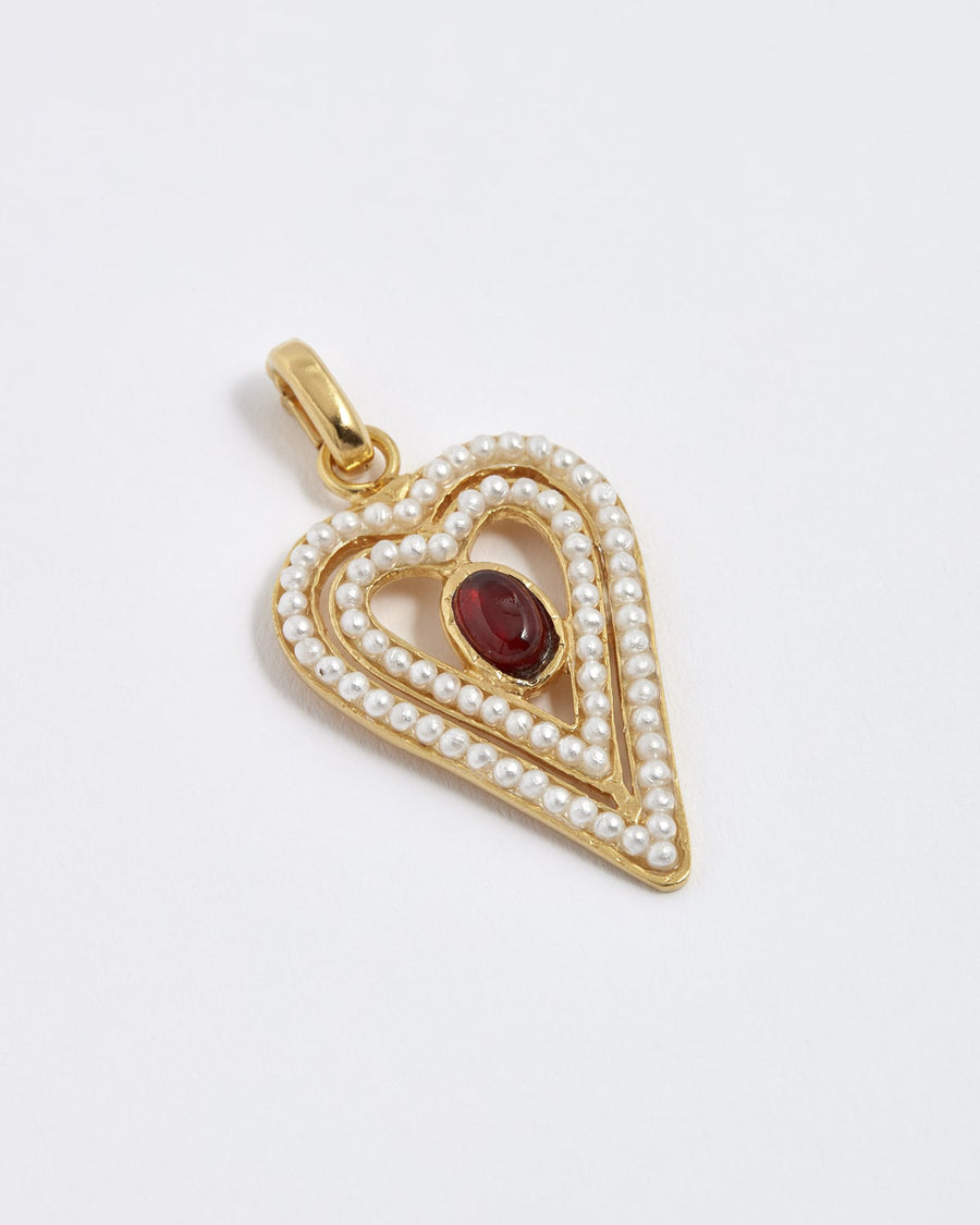 soru amore heart interchangeable charm pendant, with mini pearl and garnet on gold plated silver