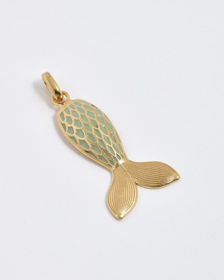 soru jewellery detachable mermaid tail shaped charm made from gold plated silver and pale green enamel