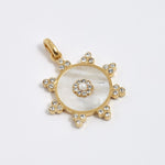 soru jewellery detachable mother of pearl circular charm made with gold plated silver and clear crystals