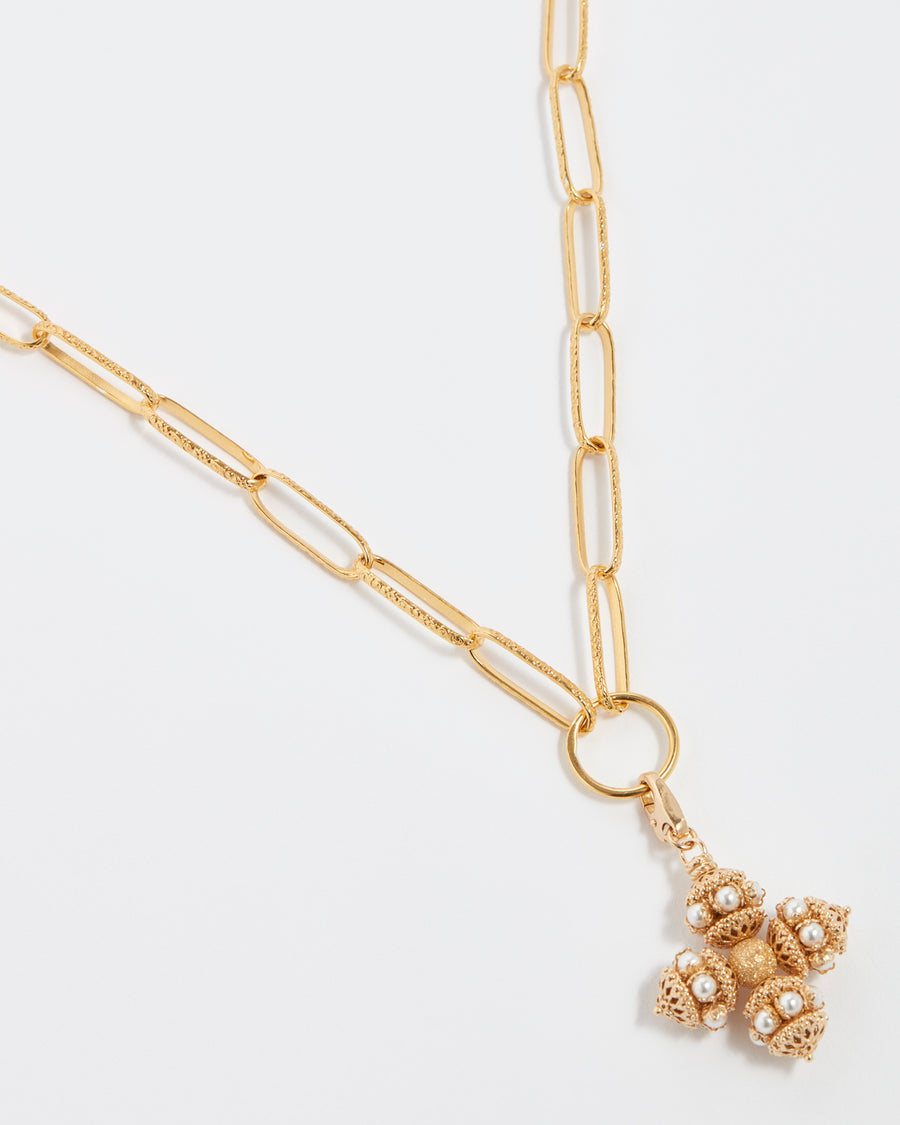 soru jewellery detachable gold and pearl cross charm , view attached to chain 