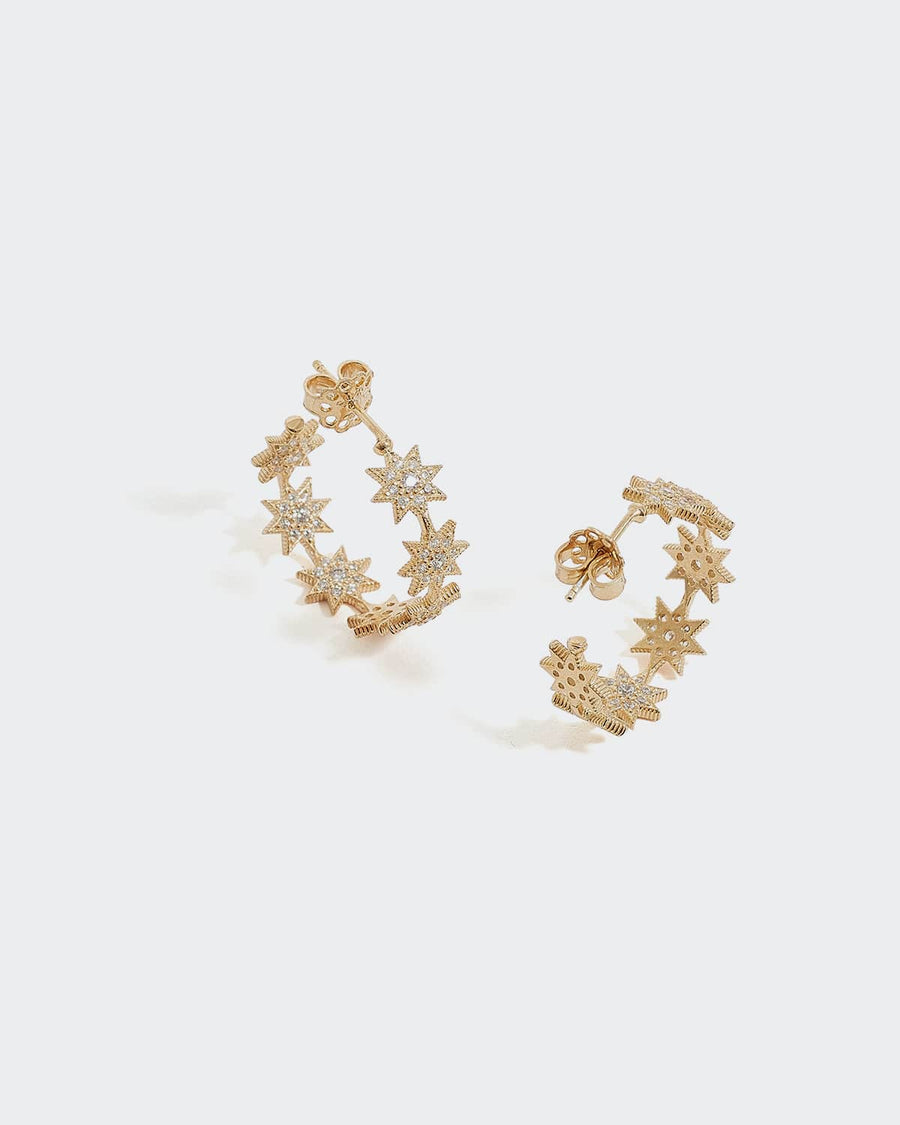 soru cosmic star small hoop earrings with clear crystals and gold plated silver