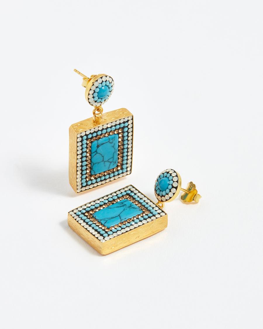 soru jewellery turquoise gemstone square earrings