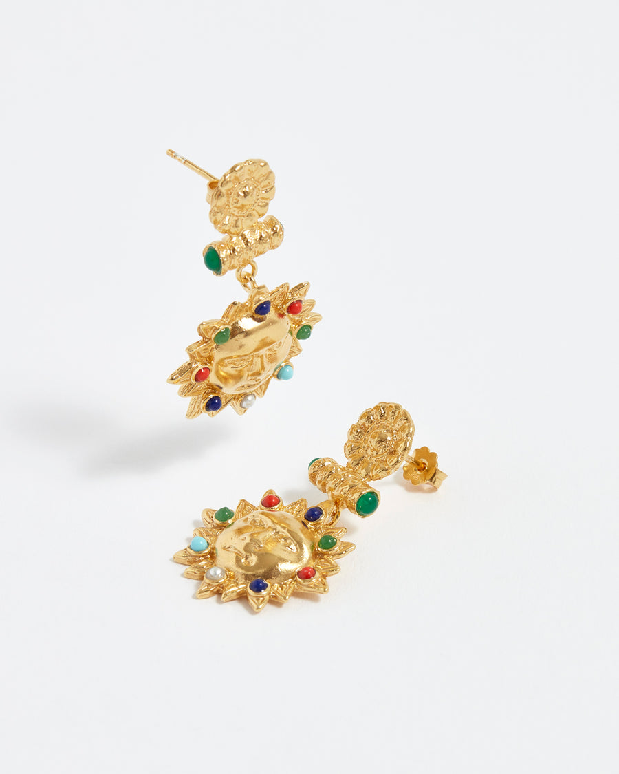 treasures sun earrings gold plated solid silver agate gemstones soru jewellery