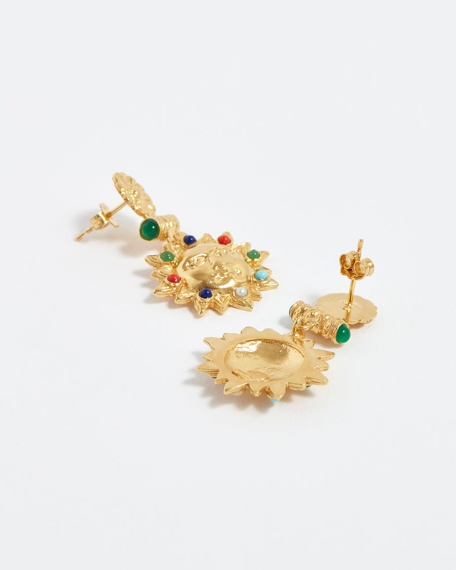 treasures sun earrings gold plated solid silver agate gemstones soru jewellery
