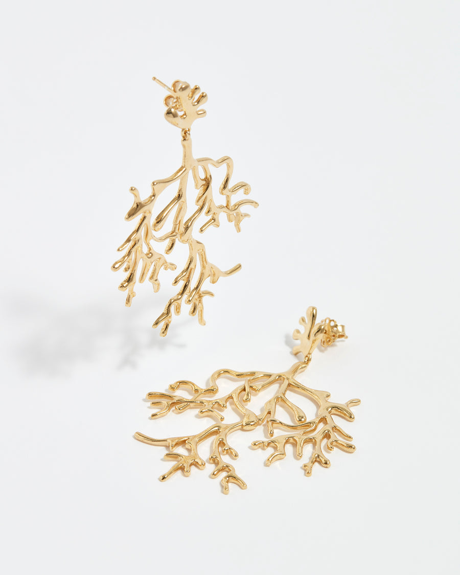 SORU JEWELLERY, GOLD PLATED SILVER CORAL BRANCH EARRINGS