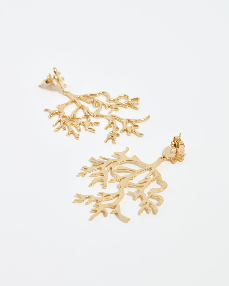 SORU JEWELLERY, GOLD PLATED SILVER CORAL BRANCH EARRINGS