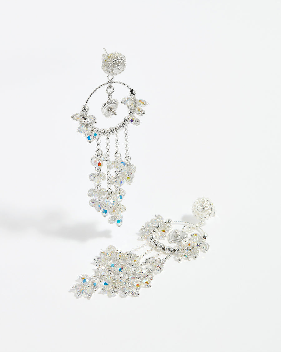 Soru Jewellery Swarovski crystal silver earrings wit heart charm. Bridal style earrings 