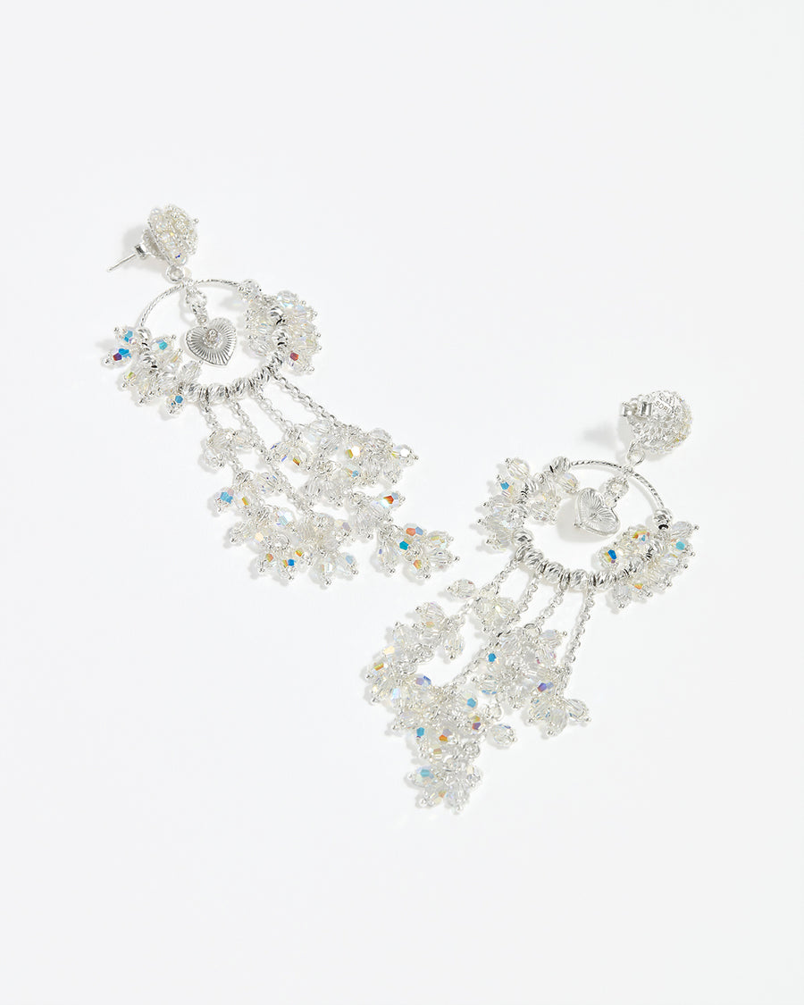 Soru Jewellery Swarovski crystal silver earrings wit heart charm. Bridal style earrings 