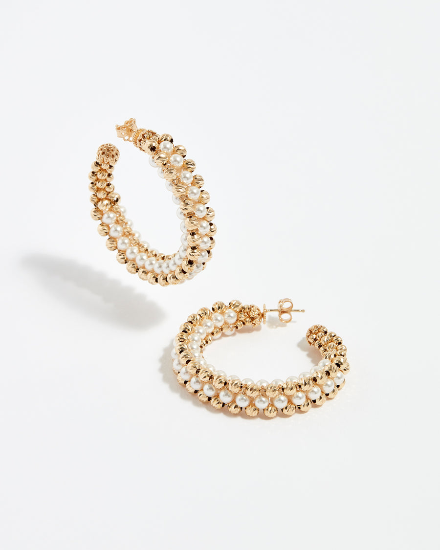 soru jewellery gold and pearl Alessia hoop earrings