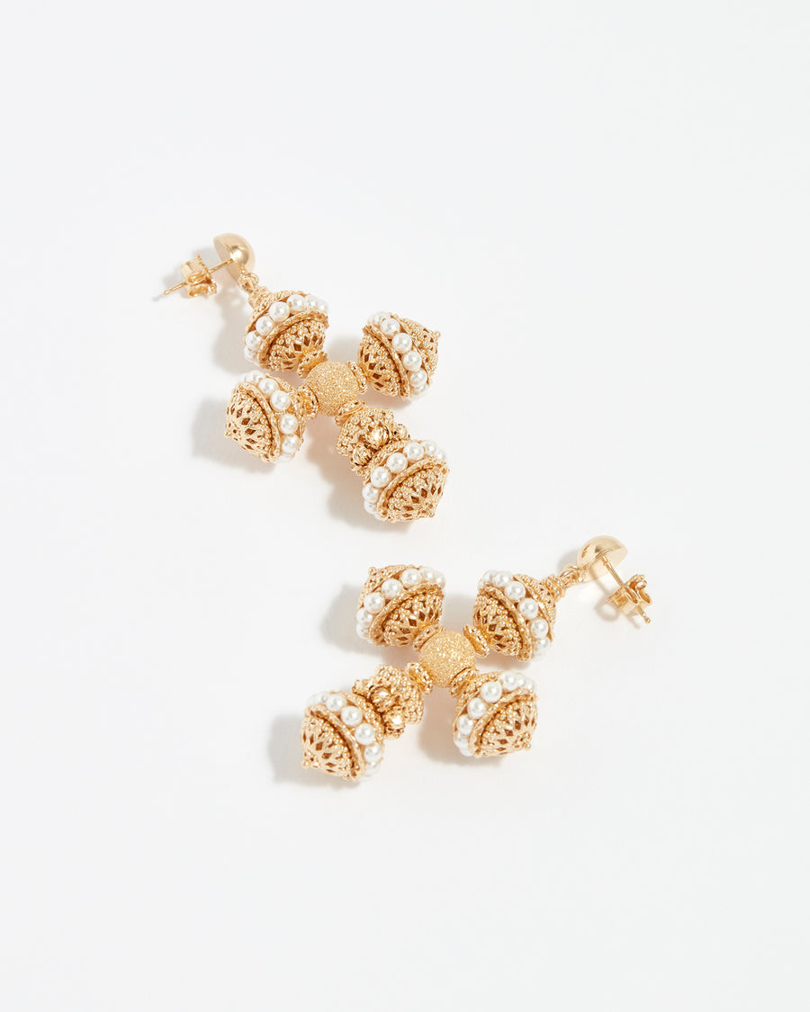 soru jewellery gold plated silver and pearl cross earrings, Santina, Sicilian collection, Italian style