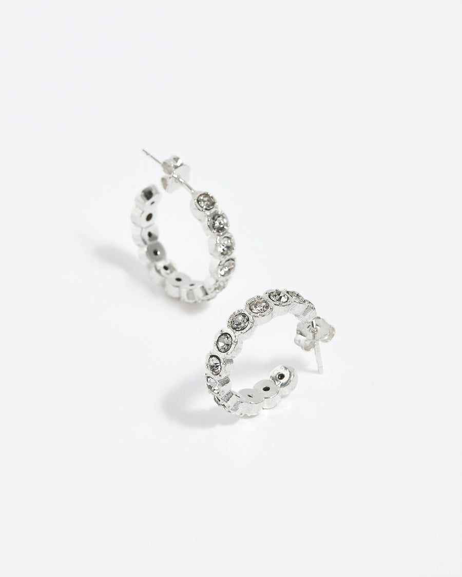 Soru Jewellery crystal embellished silver hoop earrings