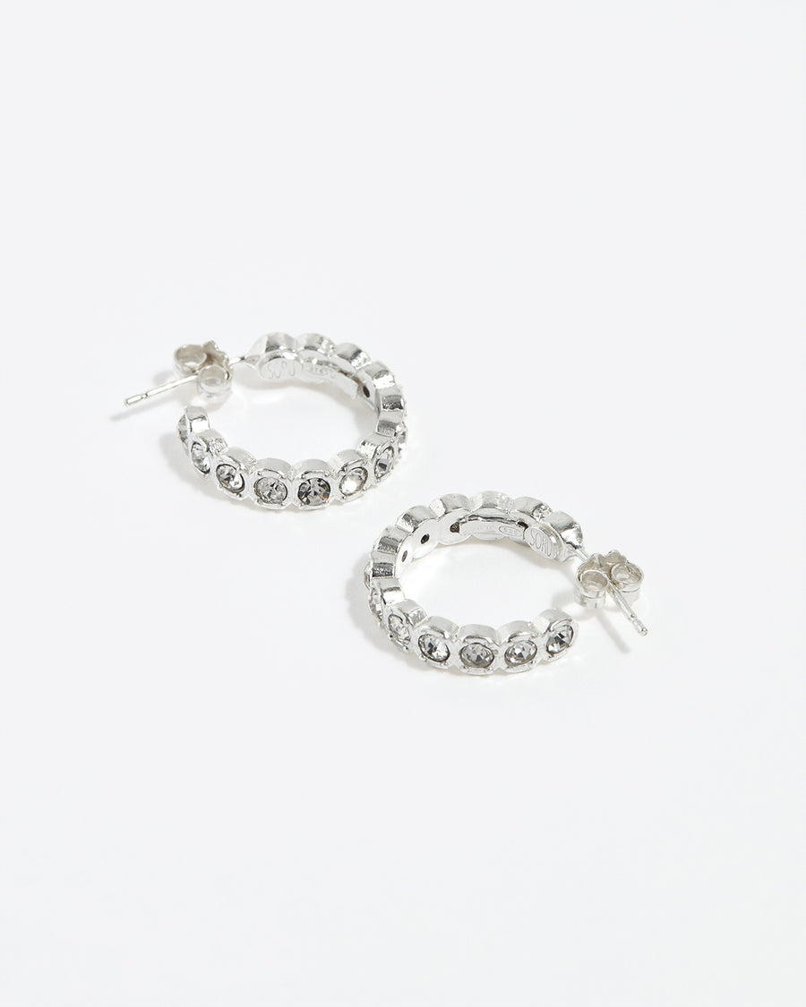 Soru Jewellery crystal embellished silver hoop earrings