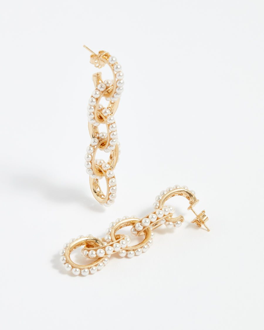 soru jewellery pearl chain link earrings on gold vermeil, seen on celebrities and influencers