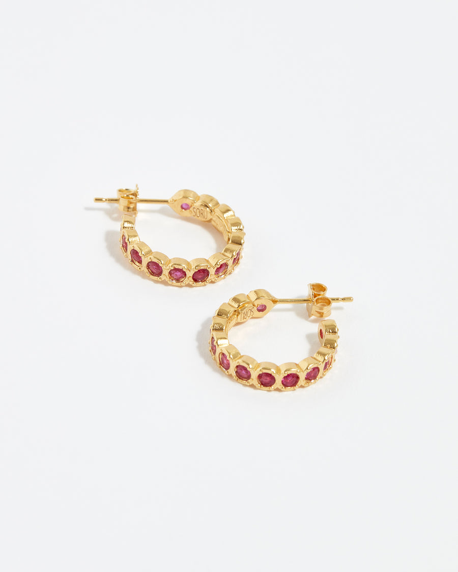 Soru Jewellery red crystal mini hoop earrings