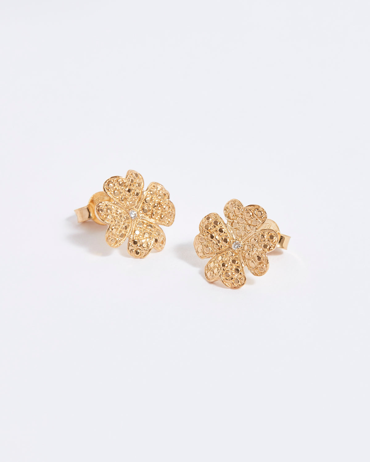Clover Solid & Diamond Stud Earrings