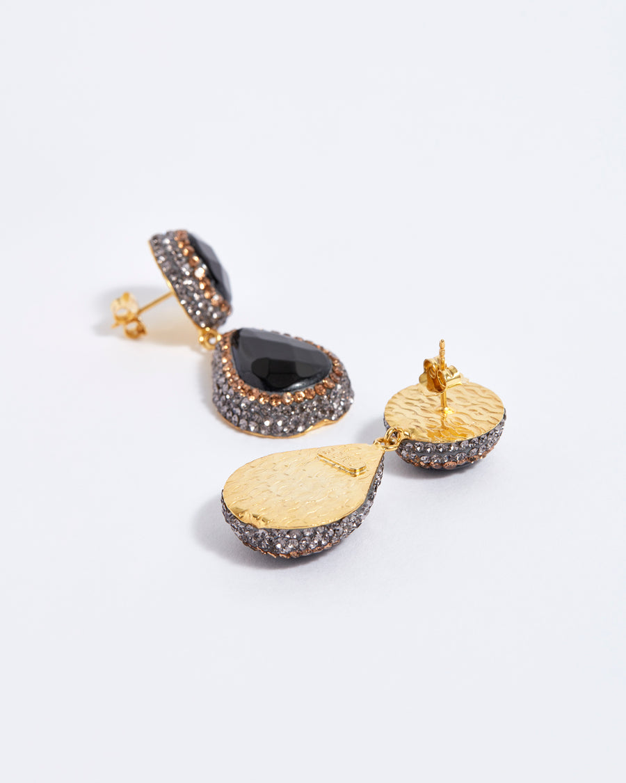 soru jewellery onyx earrings, gold and black