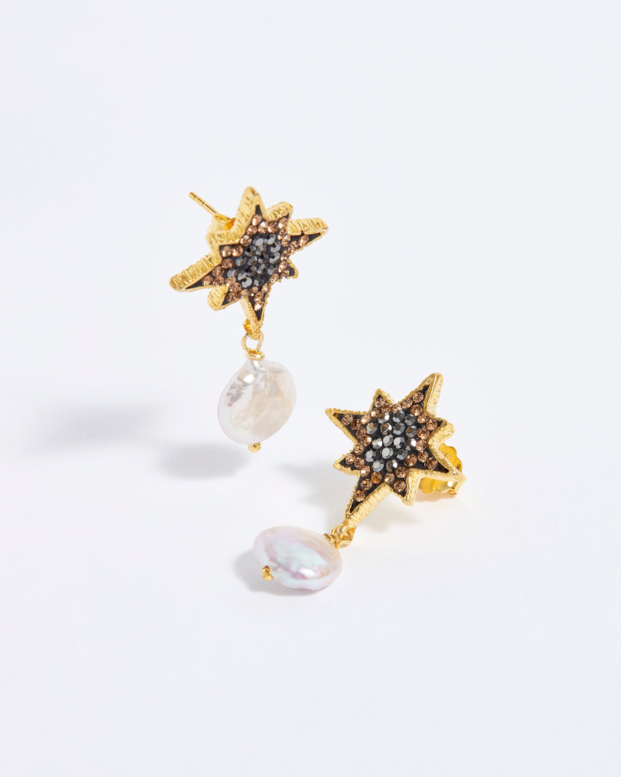 soru jewellery supernova pearl and crystal star earrings