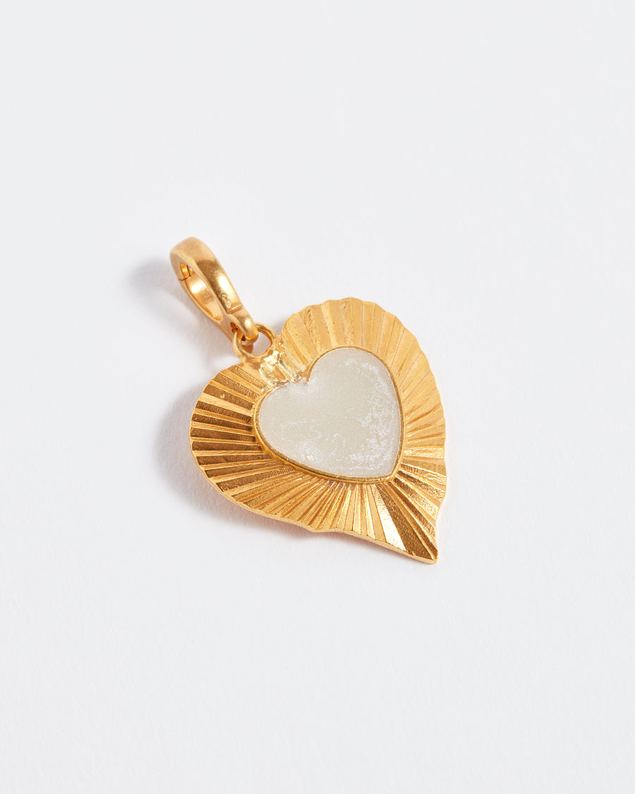 soru jewellery  textured gold and enamel heart charm. Clip on charm 