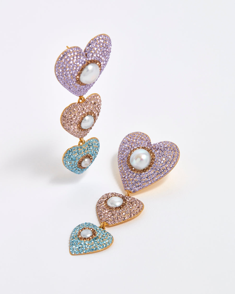 soru jewellery pastel crystal and pearl heart earrings 