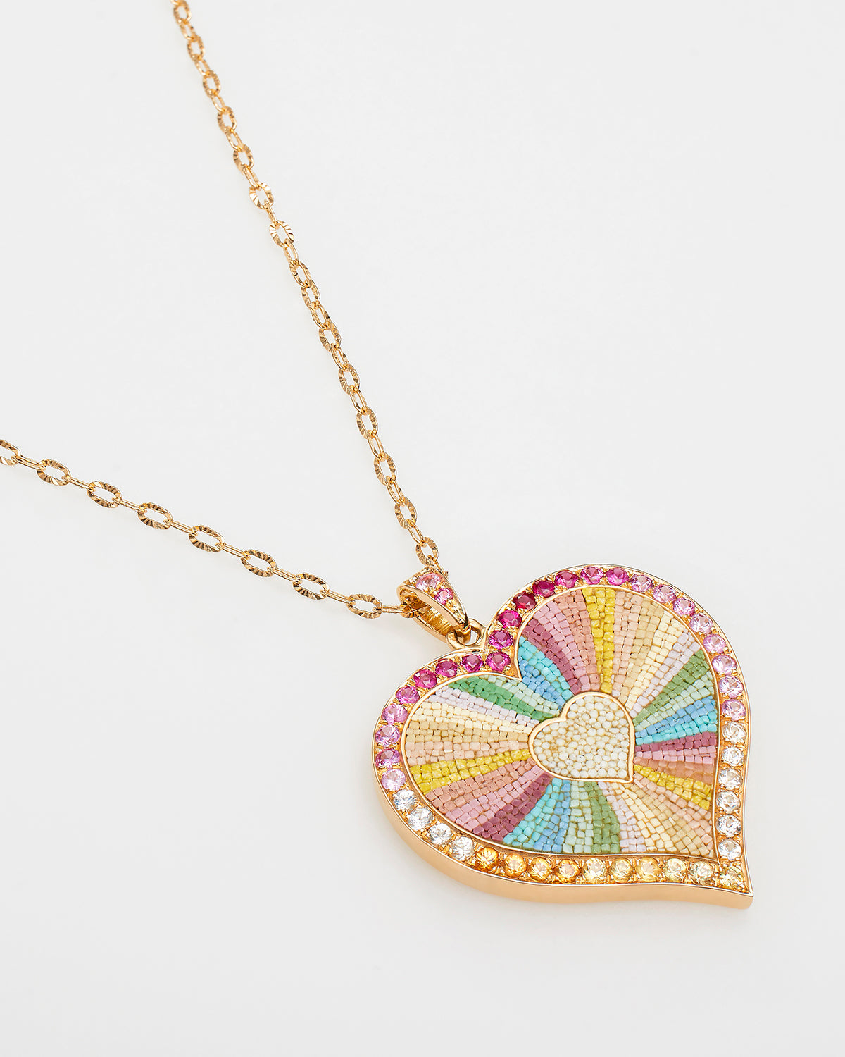 Pre Order Love Heart Sapphire & Micro Mosaic Pendant Necklace 18k
