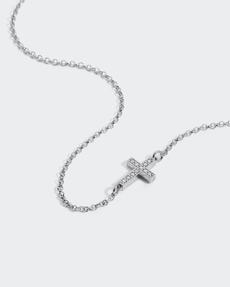Solid White Gold Cross Necklace, 9ct White Gold