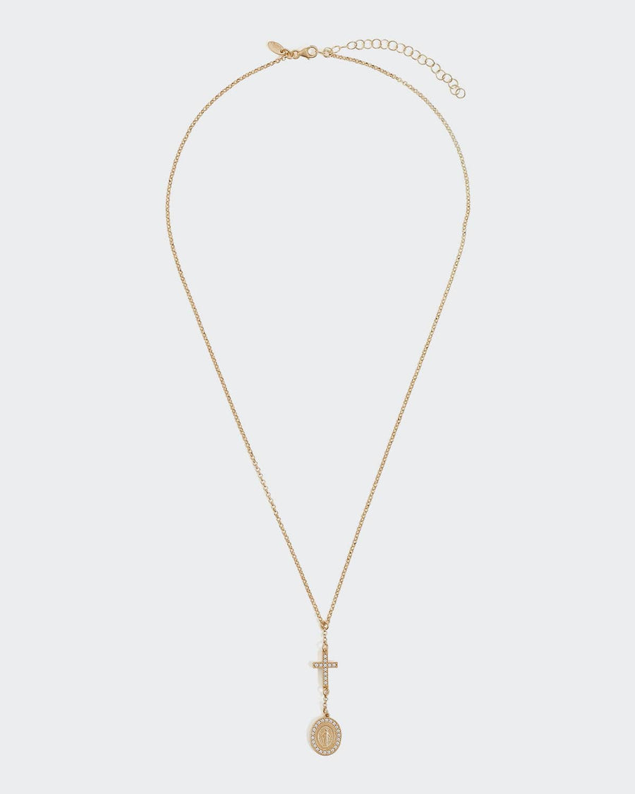 soru solid gold madonna necklace with clear crystals