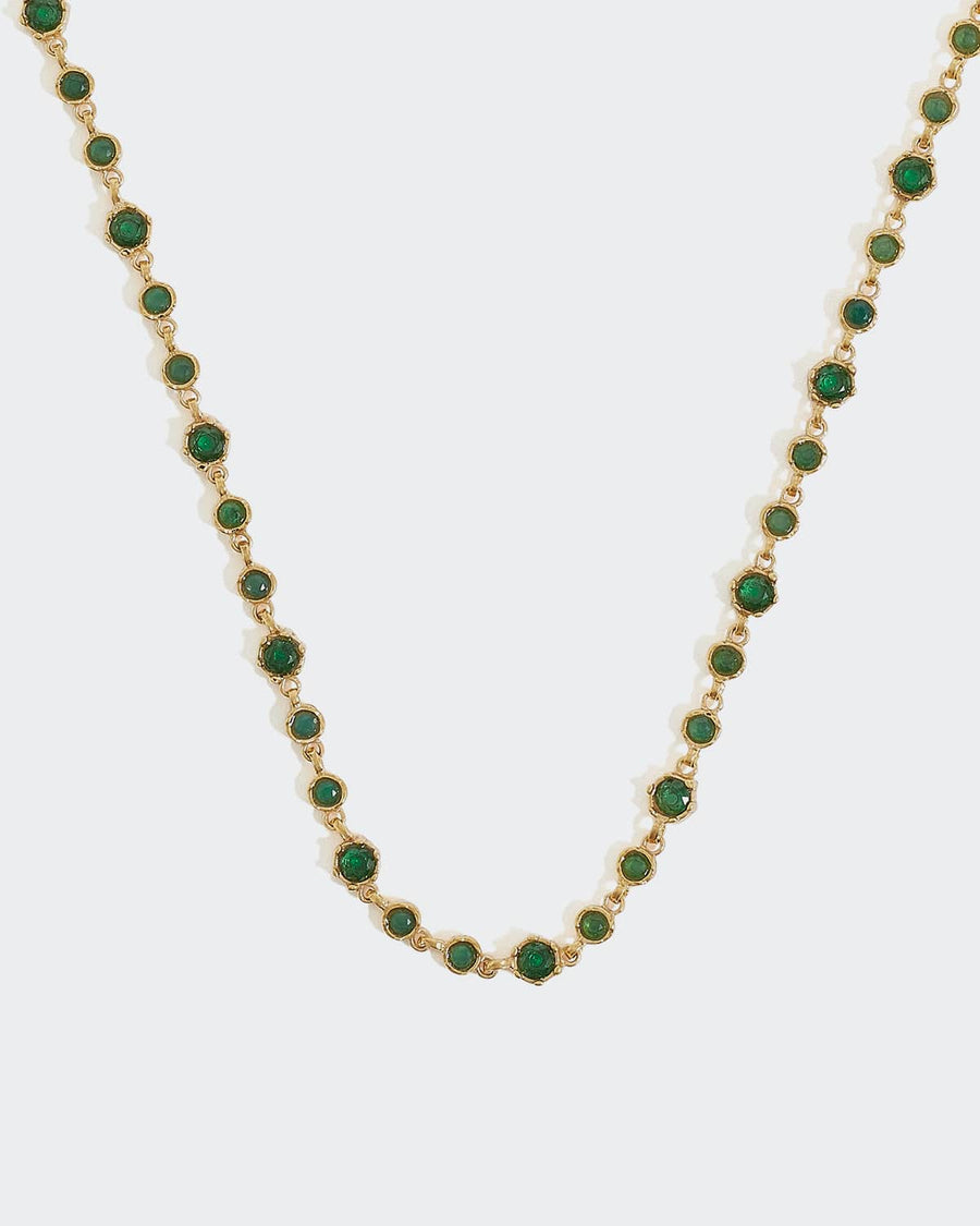 soru green crystal necklace with round crystals linked together set in gold plated silver