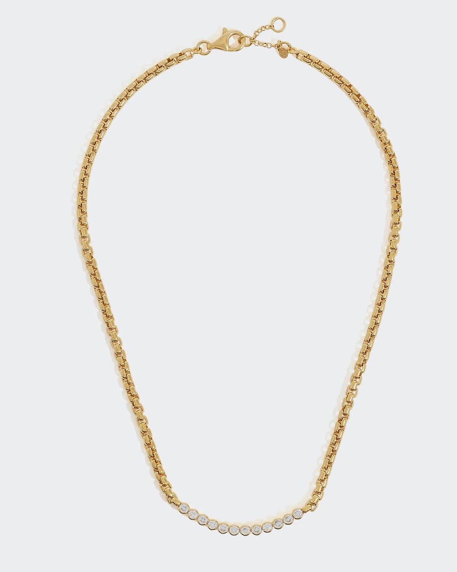 soru gold cylinder link chain with clear crystals se in gold plated silver