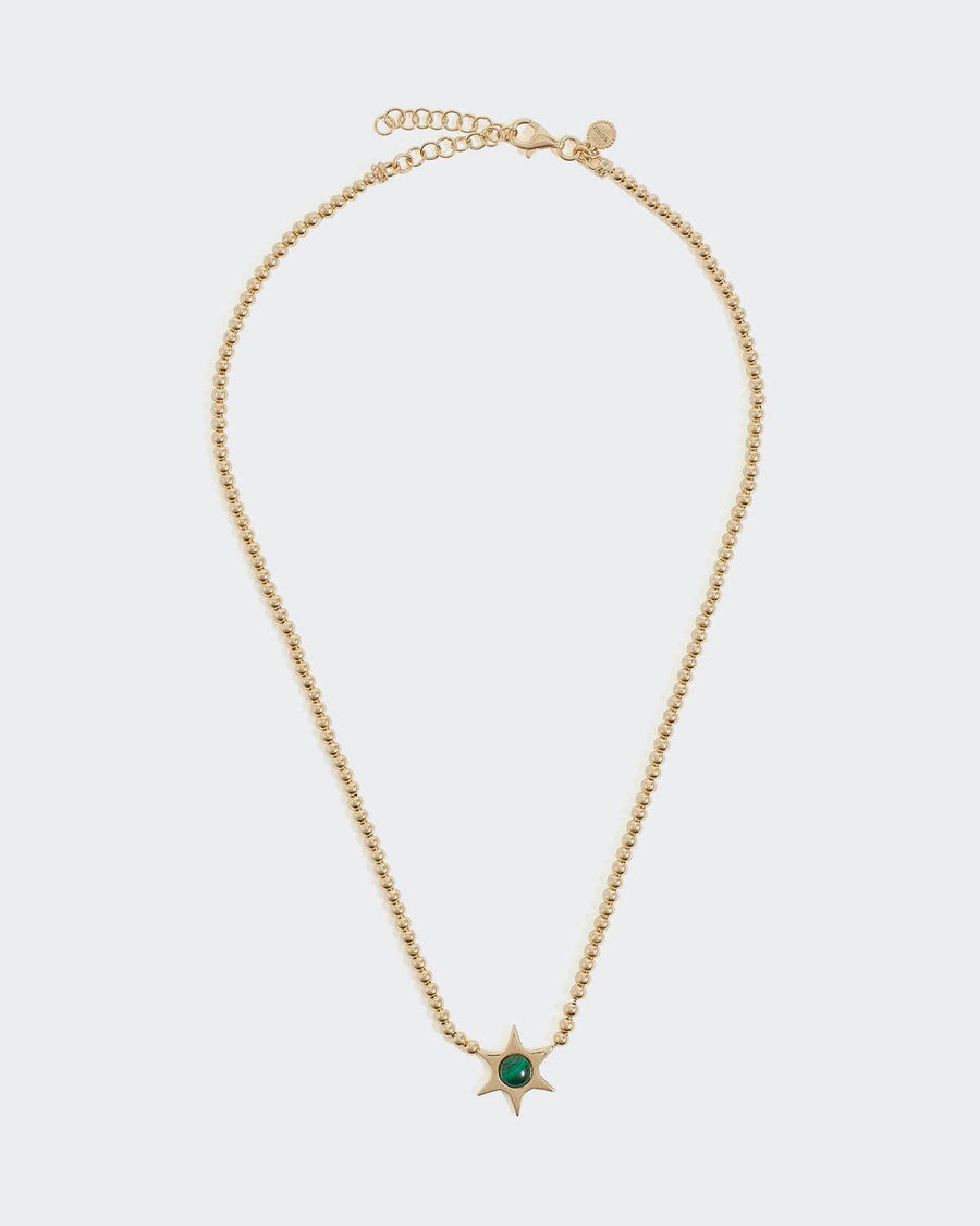 soru malachite star solid silver gold plated necklace with beaded gold chain