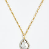 soru jewellery baroque pearl pendant necklace, gold chunky chain with opal Swarovski crystals 